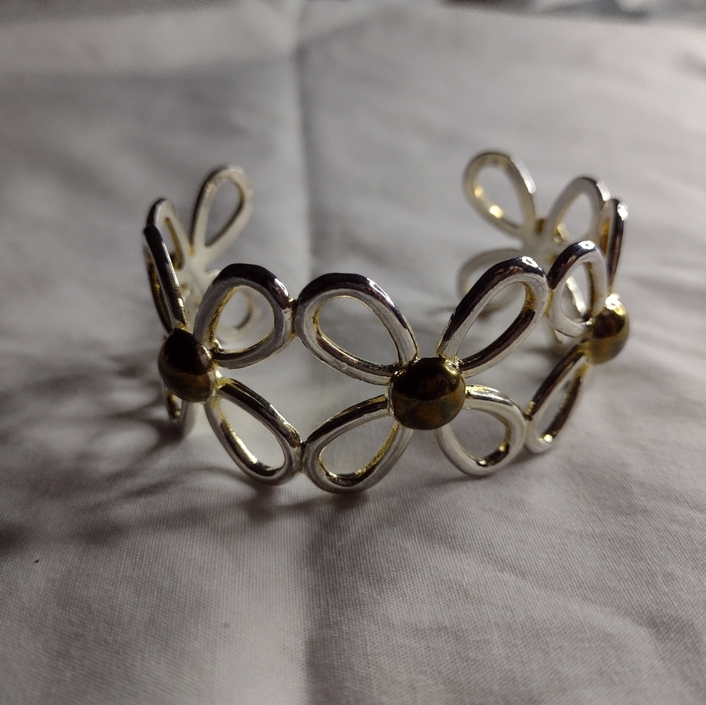 Silver flower cuff bracelet